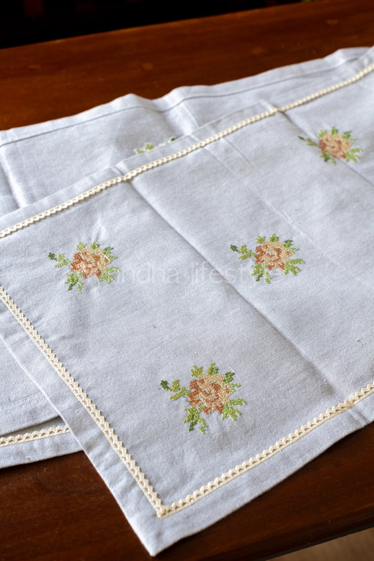 Cotton table runner with cross stitch embroidery-8 seater 14x92- inches-customisable