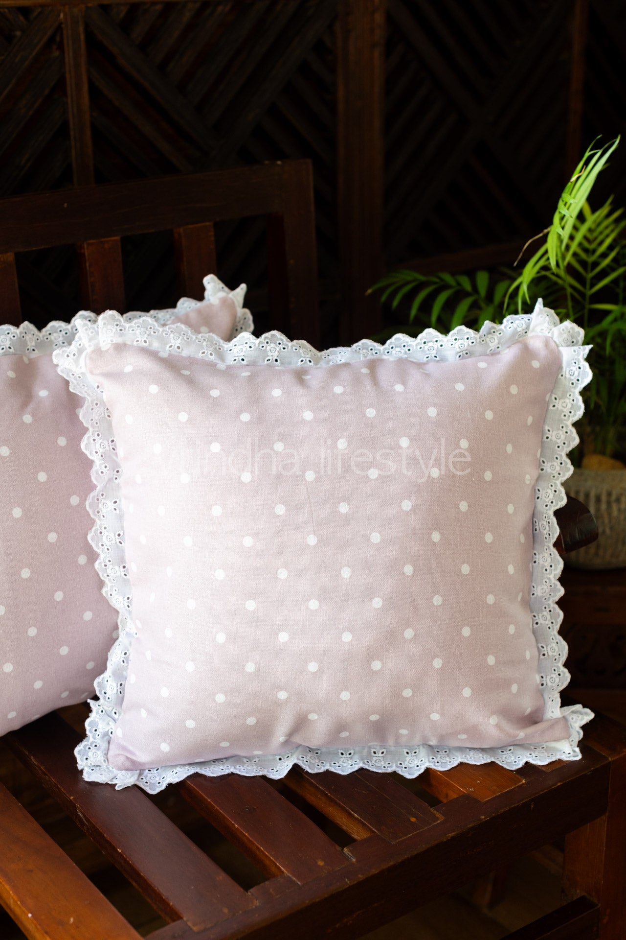 CHECKS -CUSHION COVERS with lace detailing-Single Unit