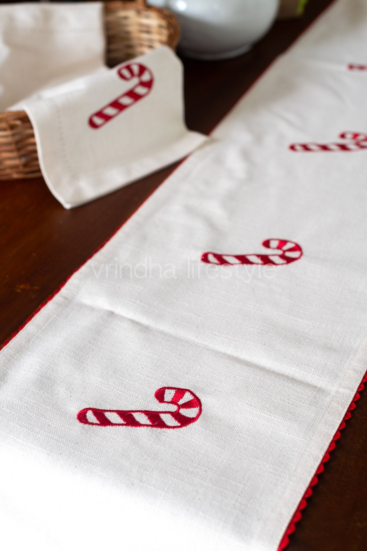 Cotton runner with embroidery and lace detailing - 11x23inches-customisable