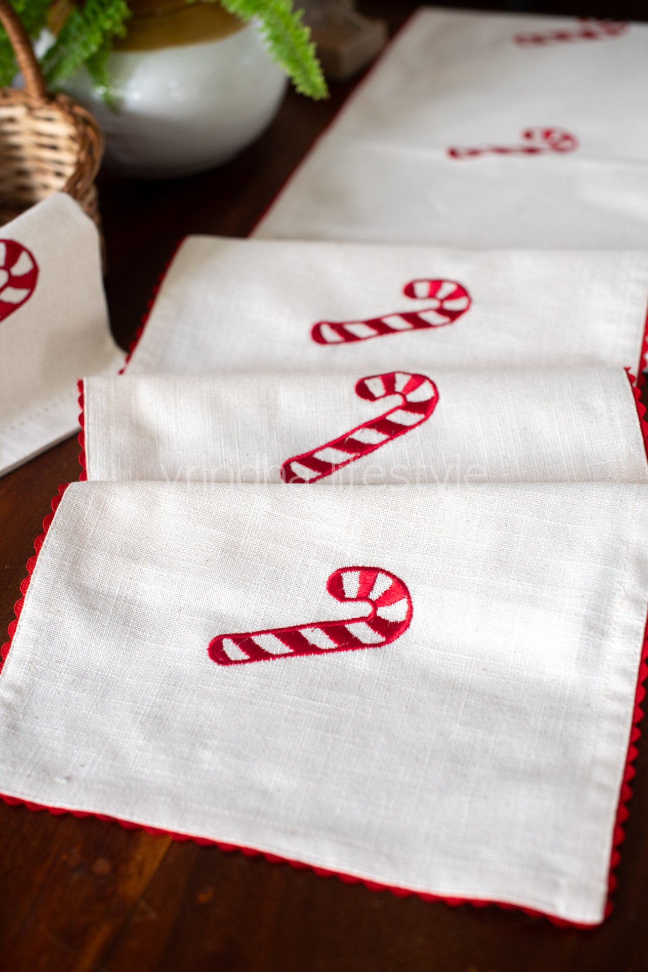 Cotton runner with embroidery and lace detailing - 11x23inches-customisable