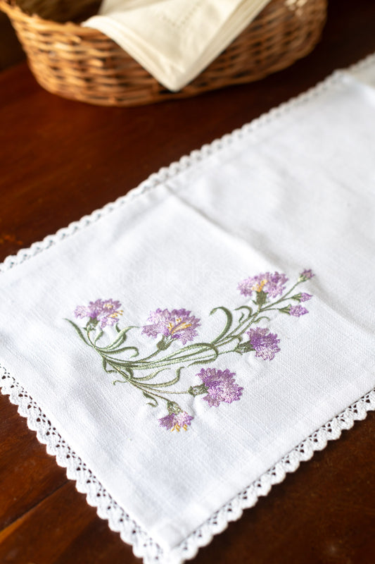 Cotton runner with embroidery and lace detailing- 11x36 inches-customisable