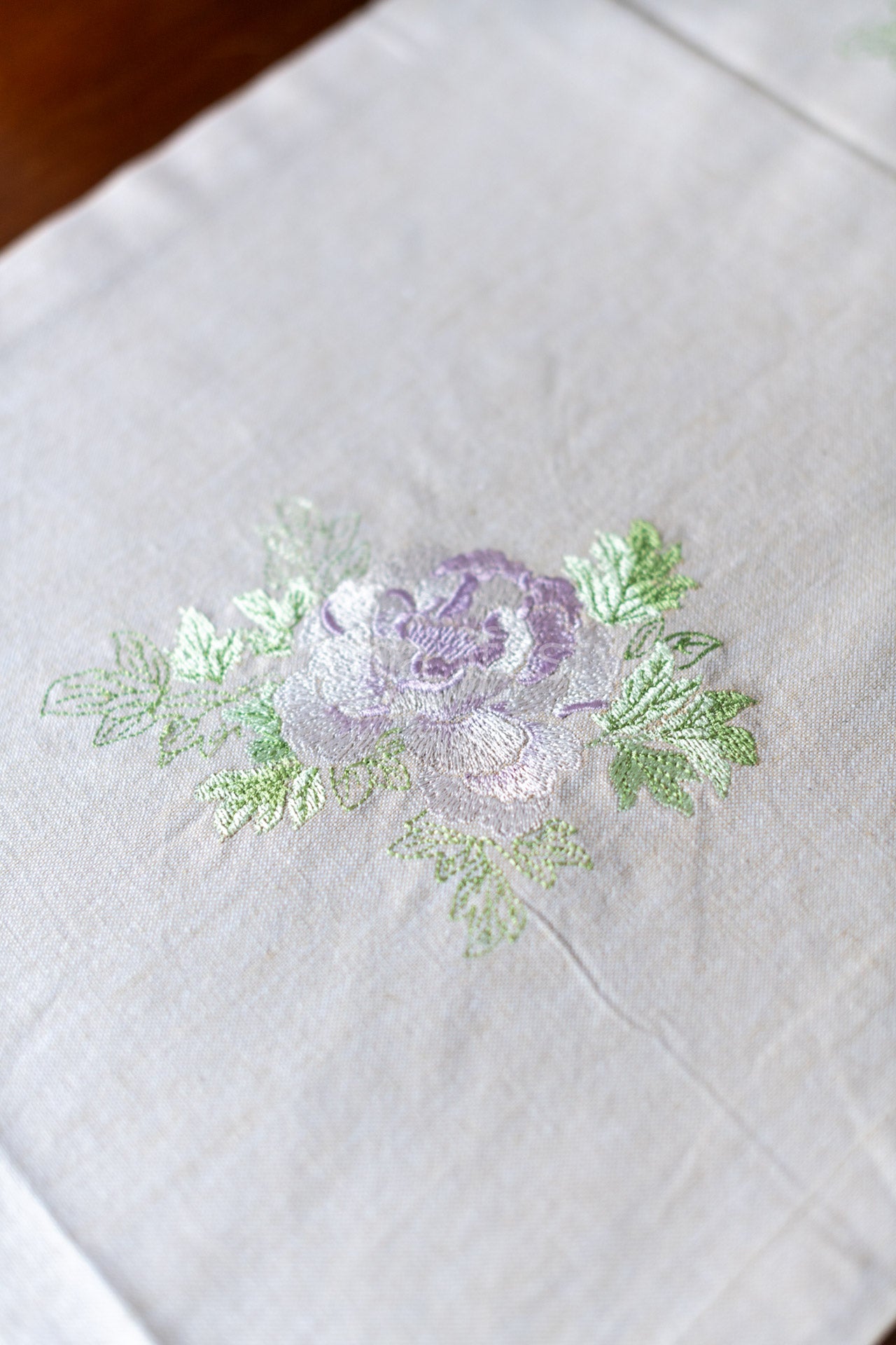 Cotton table runner with embroidery- 14x100 inches