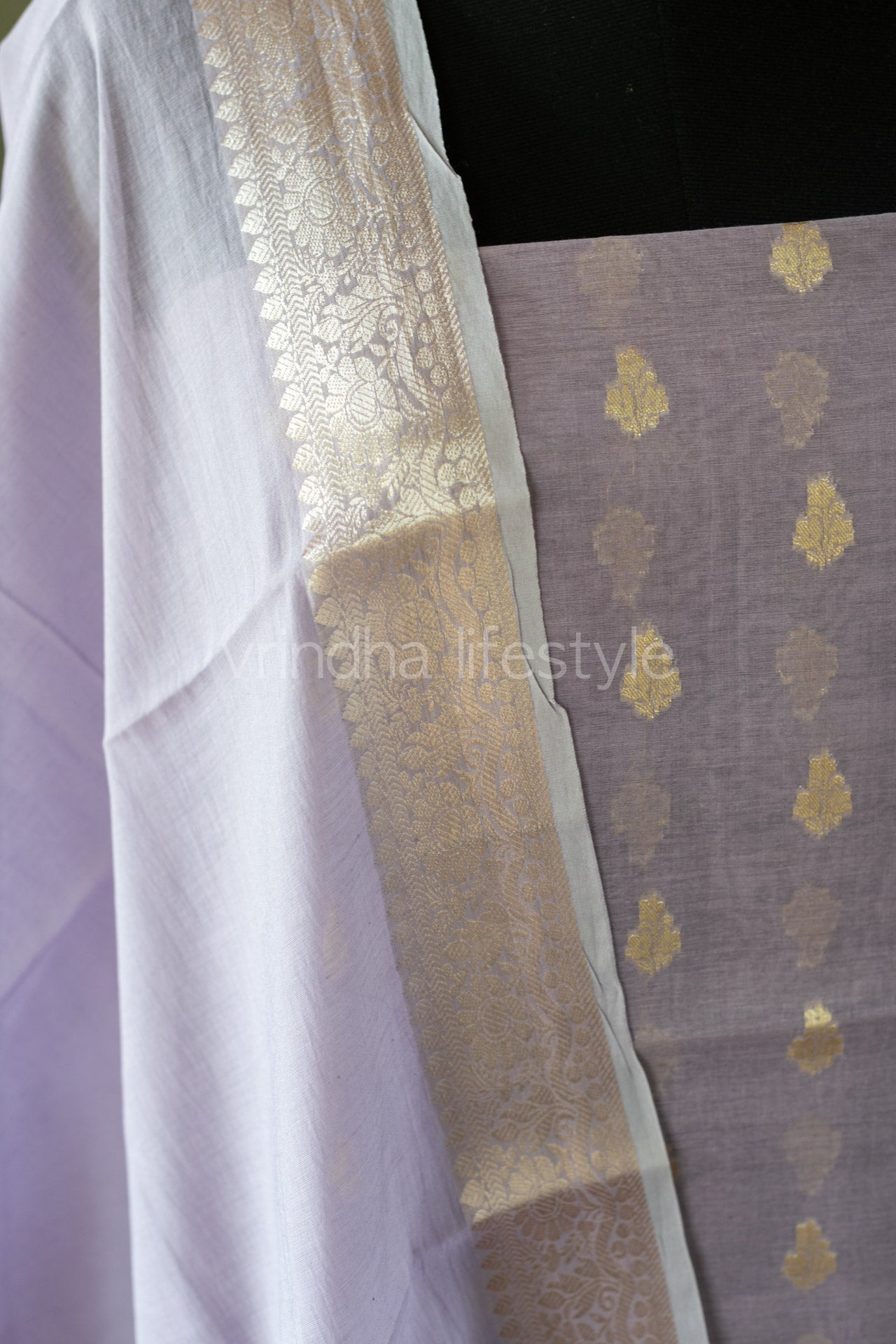 BANARASI SALWAR MATERIAL-Chanderi cotton 3 pcs set