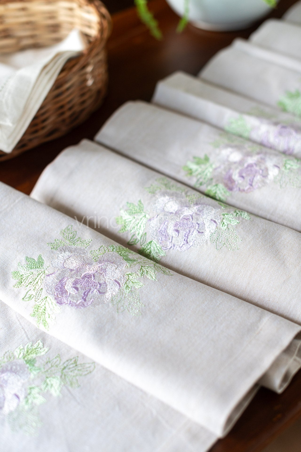 Cotton table runner with embroidery- 14x100 inches