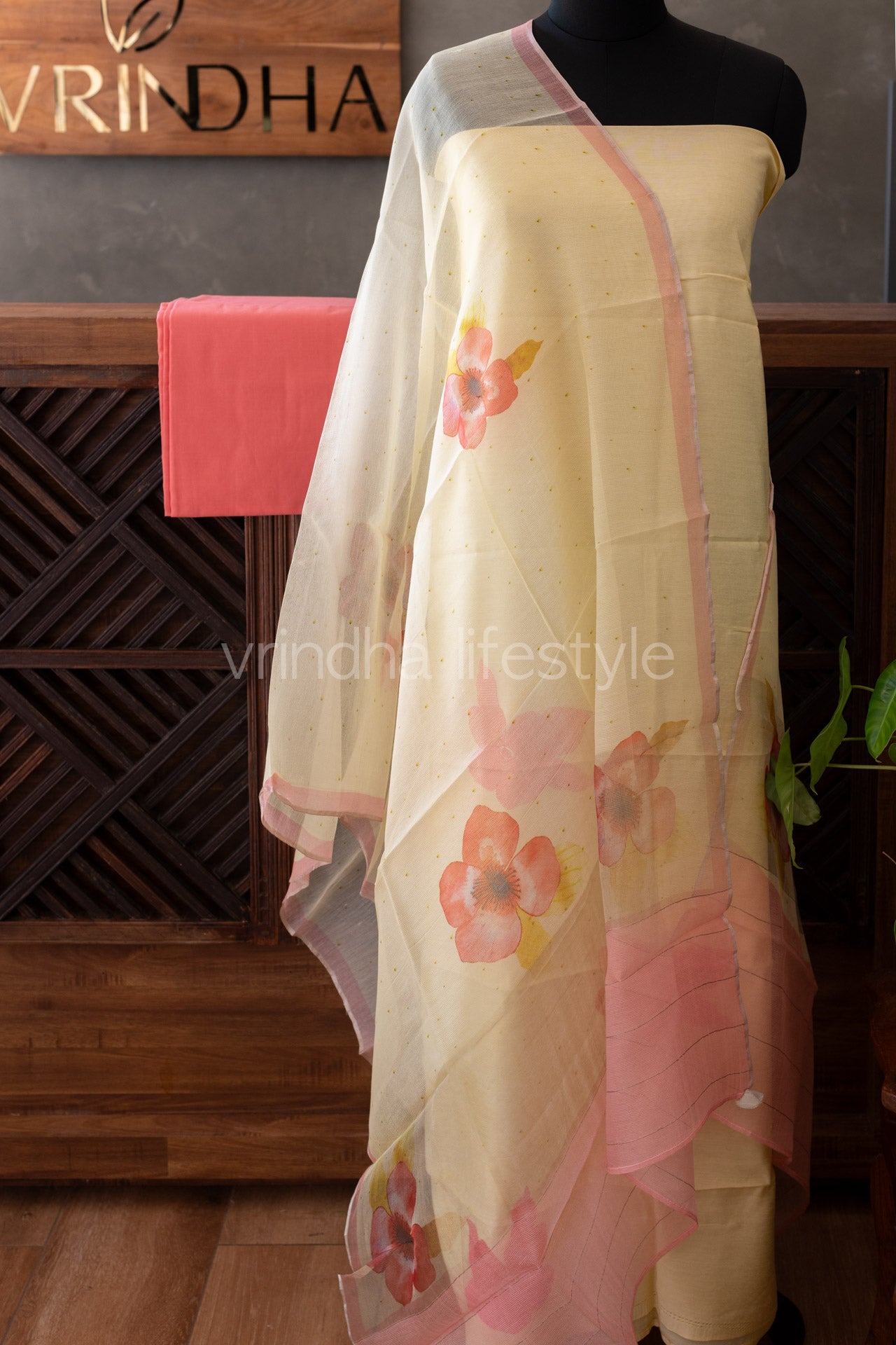 Chanderi silk ,embroidered top with silk Kota digital print dupatta