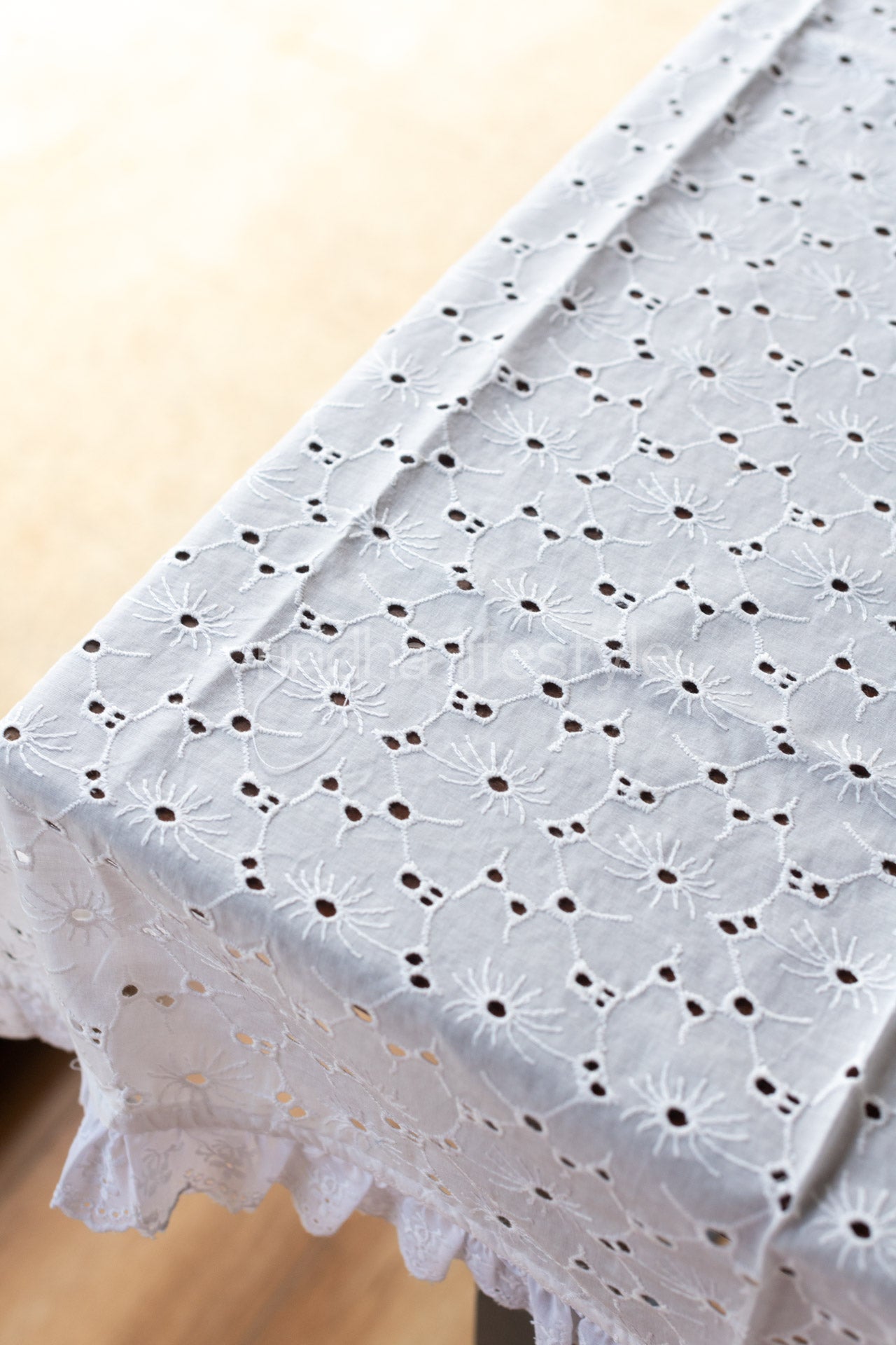 COTTON HAKOBA TABLE CLOTH with lace detailling-coffee table