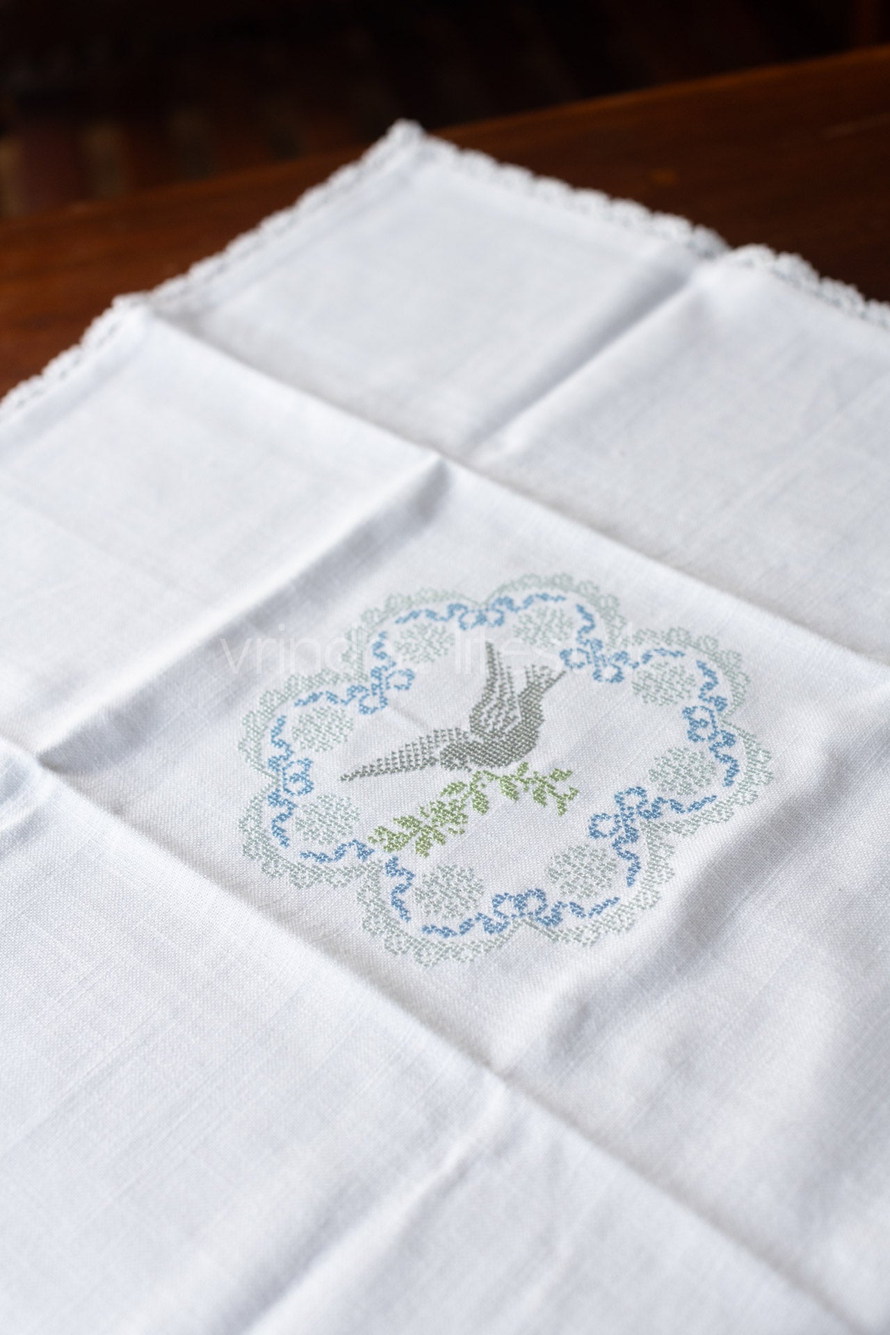 COTTON TABLE CLOTH with embroidery and lace detailing -Square -coffee table cover-customisable