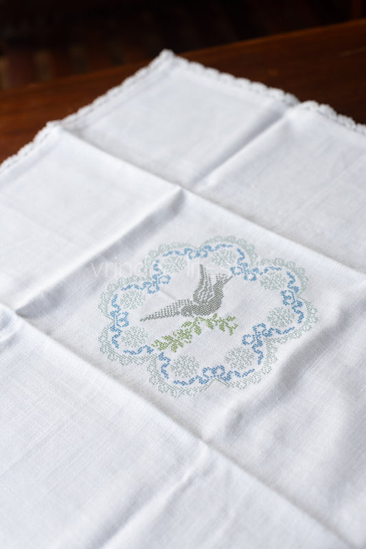 COTTON TABLE CLOTH with embroidery and lace detailing -Square -coffee table cover-customisable