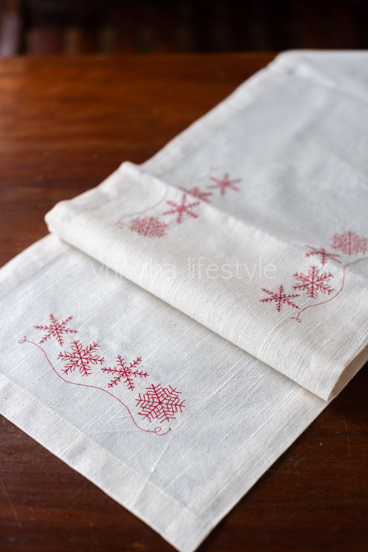 Cotton runner with embroidery - 12x42 inches-customisable