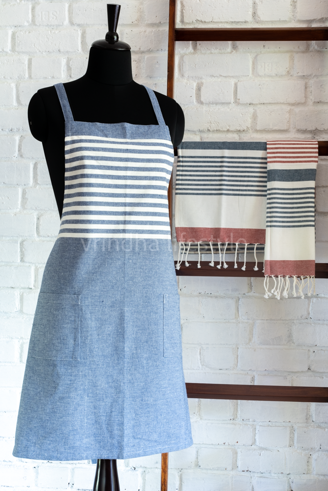 COTTON KITCHEN APRON SET- 1 apron with 2 kitchen towels