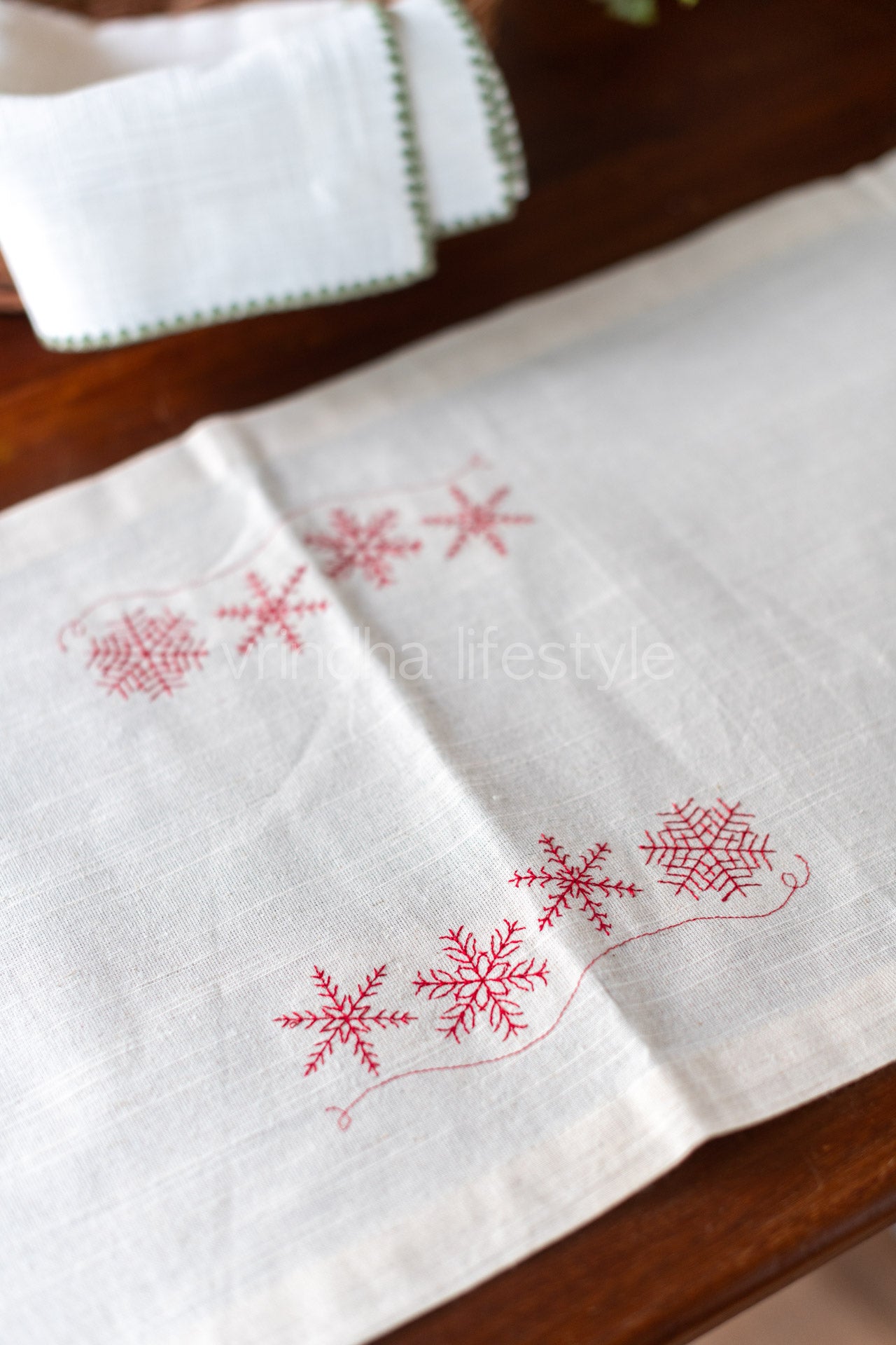 Cotton runner with embroidery - 12x42 inches-customisable