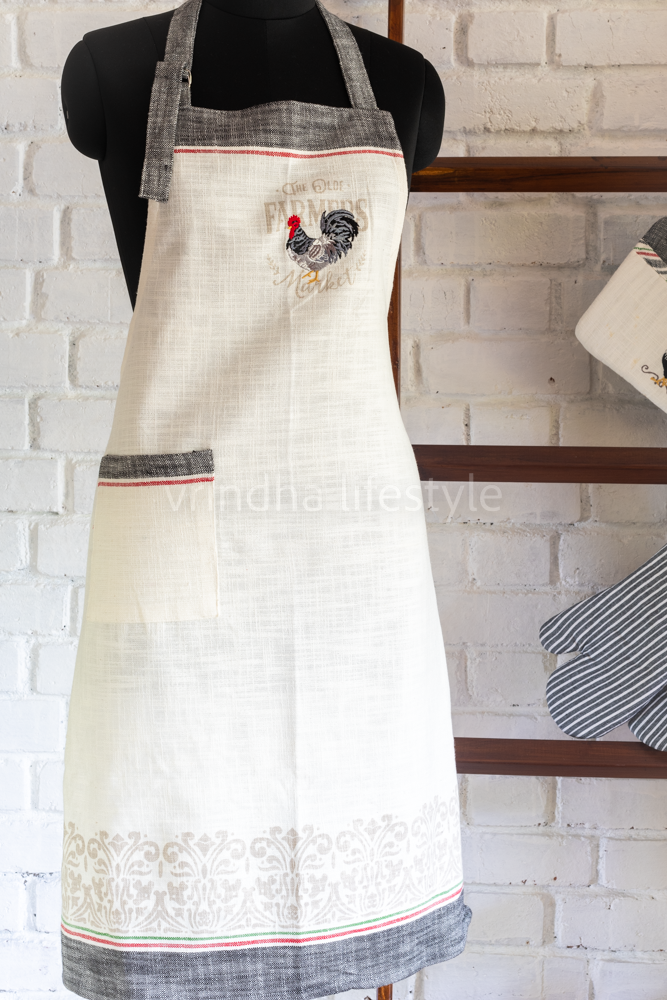 COTTON KITCHEN APRON SET- 1 apron with 2 kitchen towels and 1 pot holder