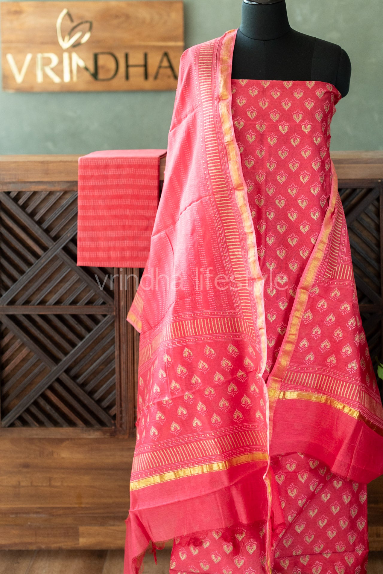 Chanderi cotton ,hand block print salwar material