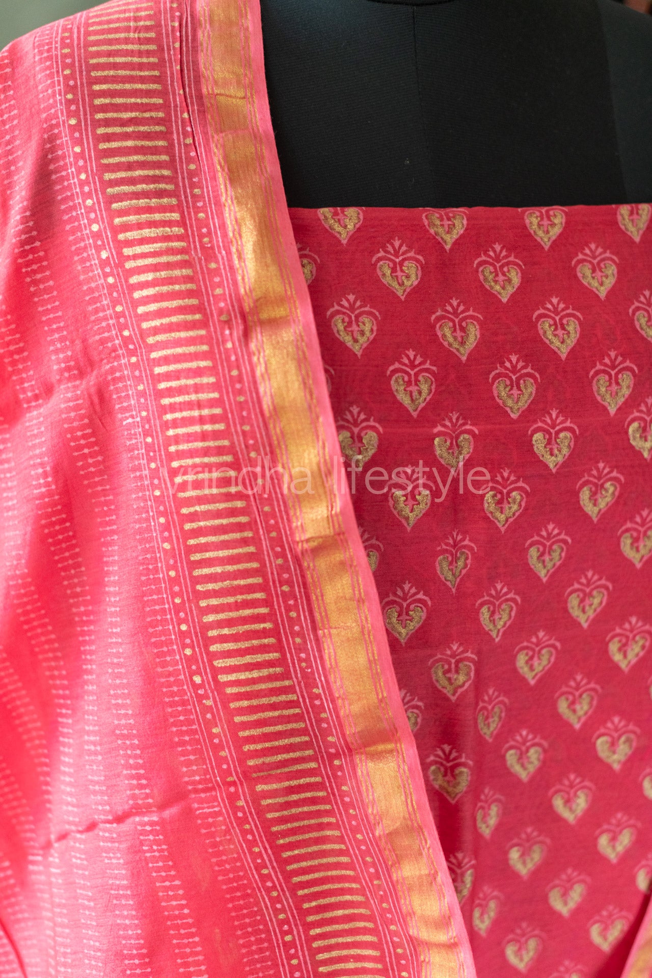 Chanderi cotton ,hand block print salwar material