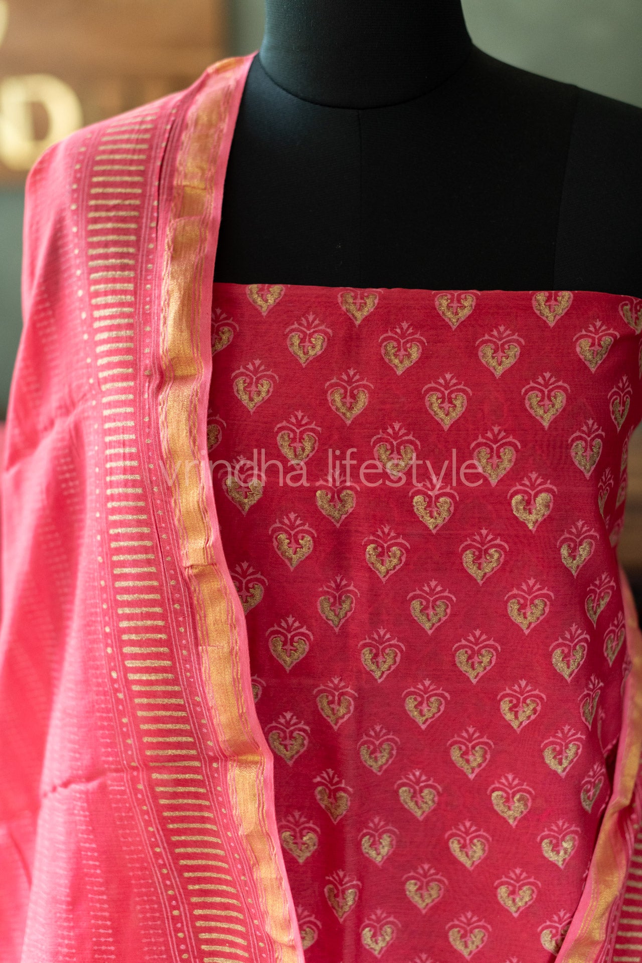 Chanderi cotton ,hand block print salwar material