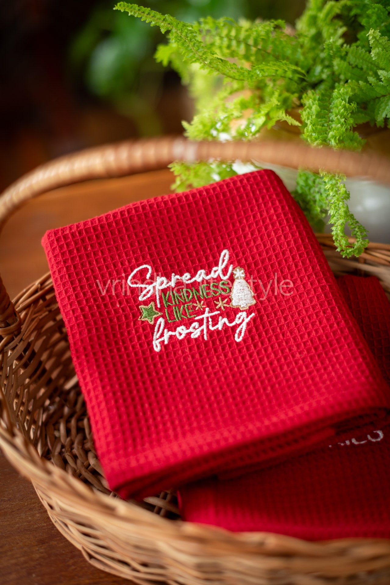 Embroidered waffle kitchen towel set -2 piece-Gift set