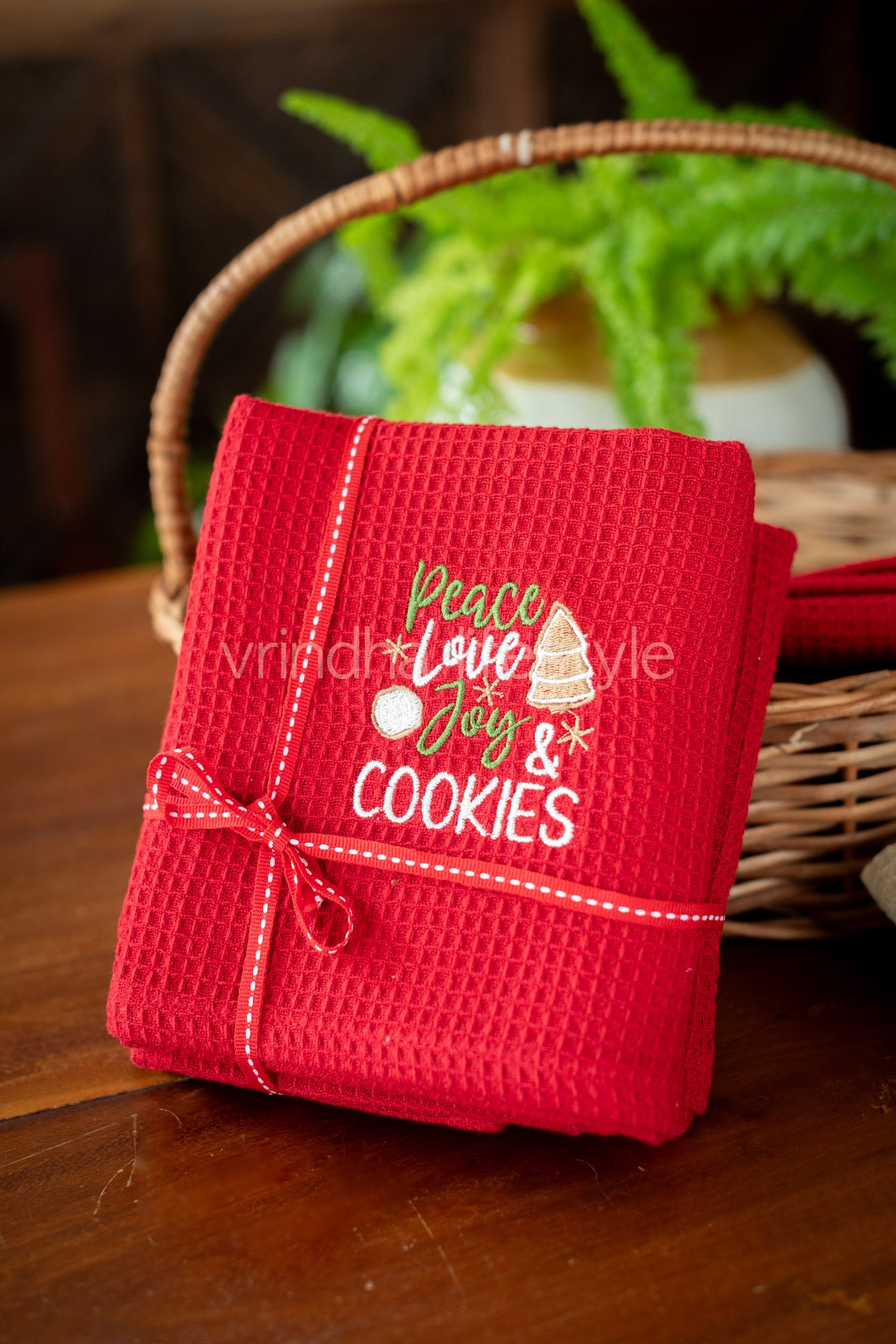 Embroidered waffle kitchen towel set -2 piece-Gift set