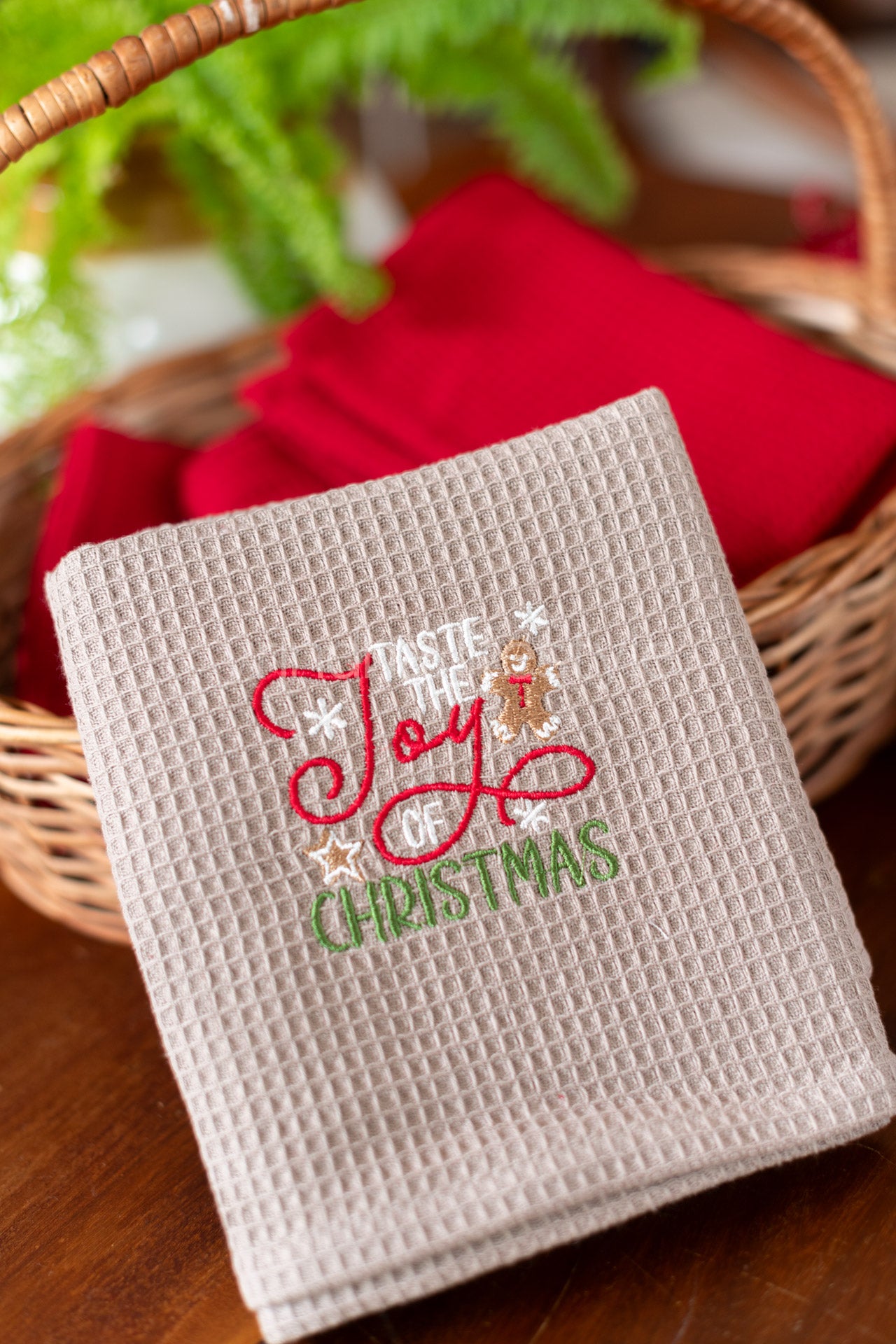 Embroidered waffle kitchen towel set -2 piece-Gift set