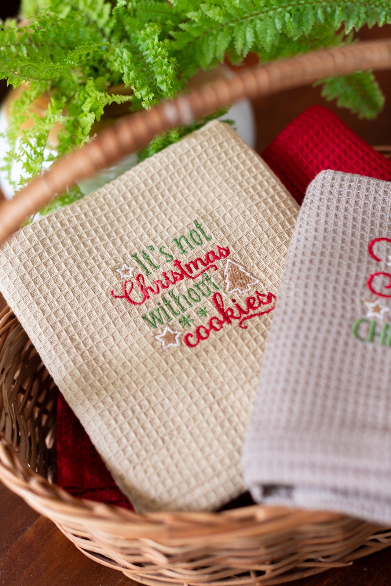 Embroidered waffle kitchen towel set -2 piece-Gift set