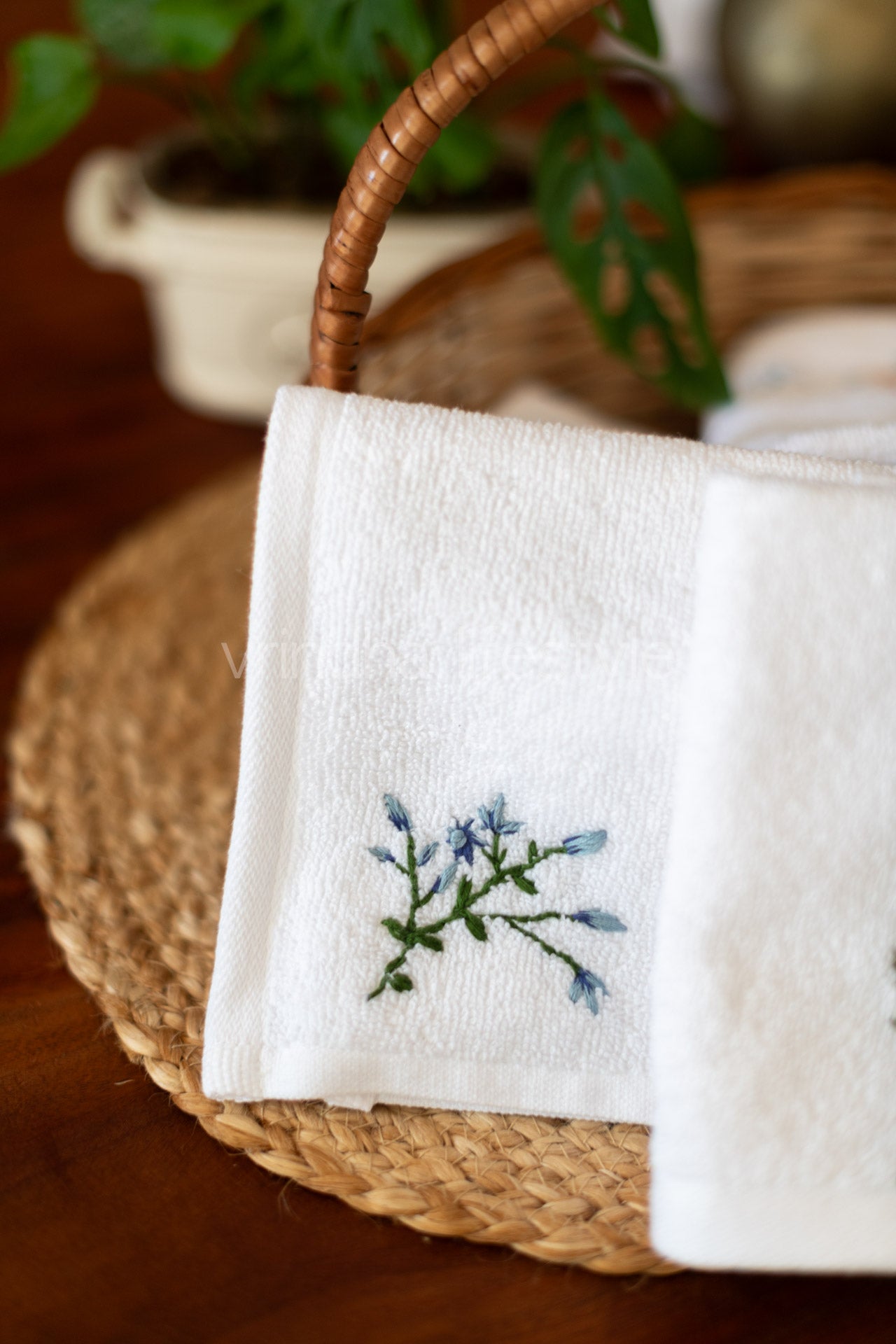 SOFT FACE TOWEL WITH HAND EMBROIDERY, 12inch x 12 inch -set of two