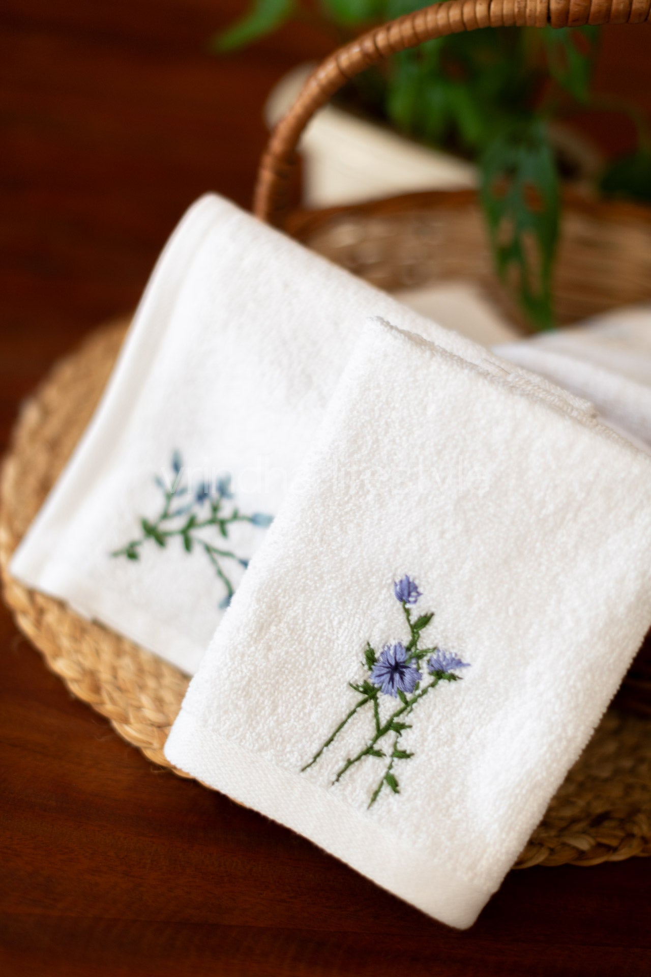 SOFT FACE TOWEL WITH HAND EMBROIDERY, 12inch x 12 inch -set of two