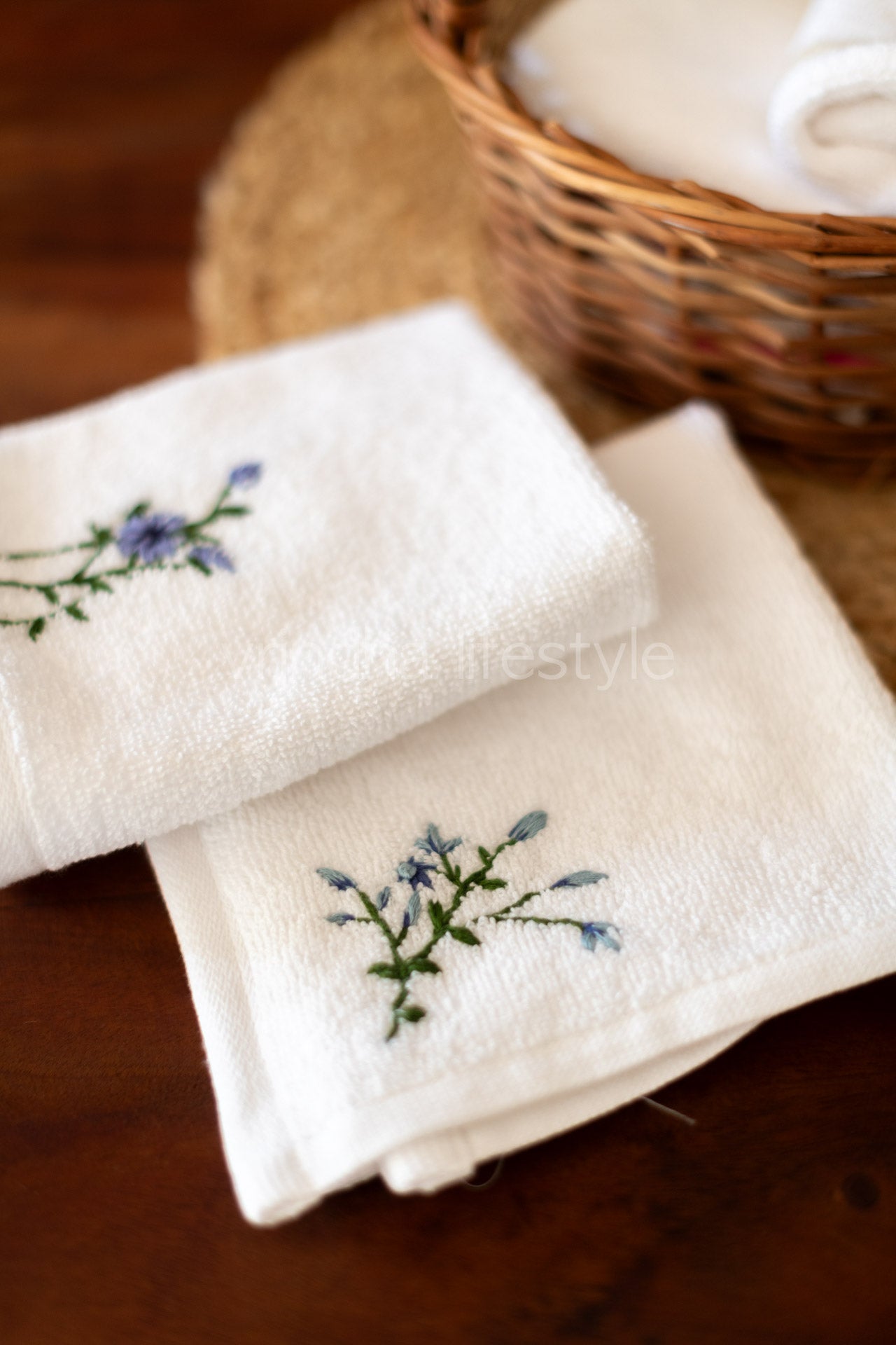 SOFT FACE TOWEL WITH HAND EMBROIDERY, 12inch x 12 inch -set of two