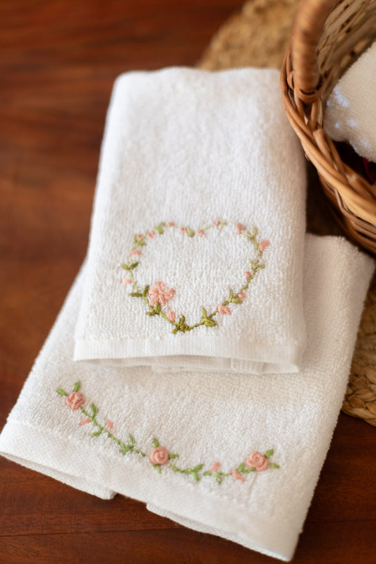 SOFT FACE TOWEL WITH HAND EMBROIDERY, 12inch x 12 inch -set of two