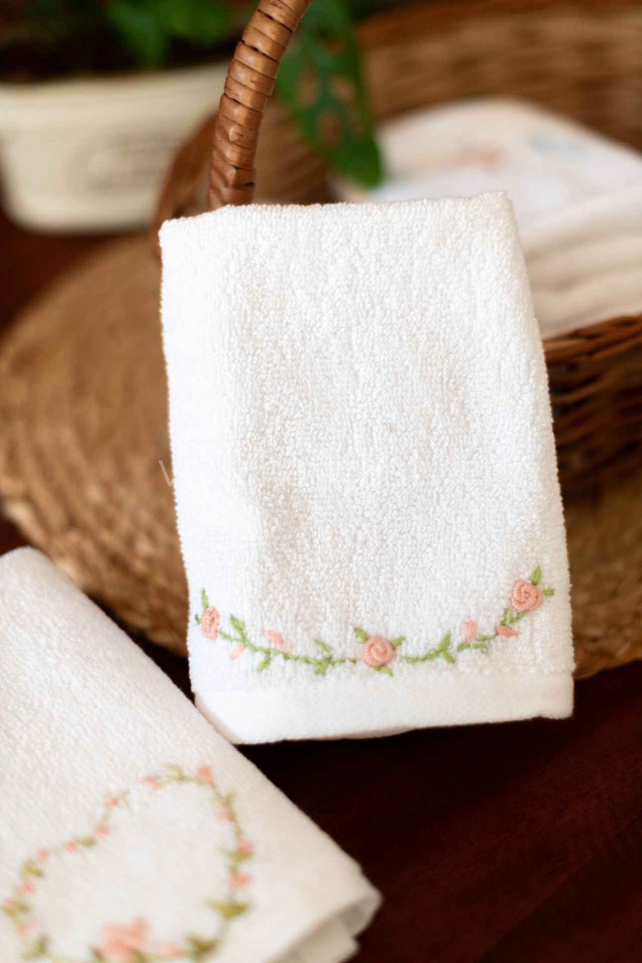 SOFT FACE TOWEL WITH HAND EMBROIDERY, 12inch x 12 inch -set of two