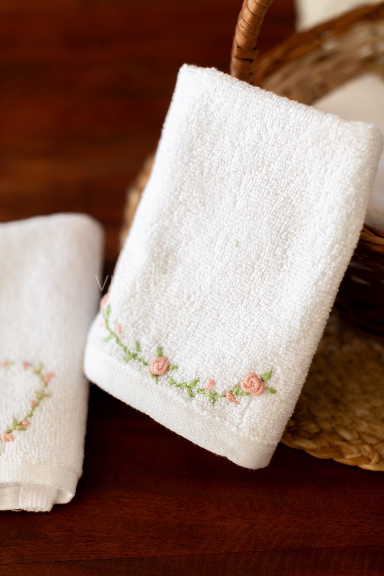 SOFT FACE TOWEL WITH HAND EMBROIDERY, 12inch x 12 inch -set of two