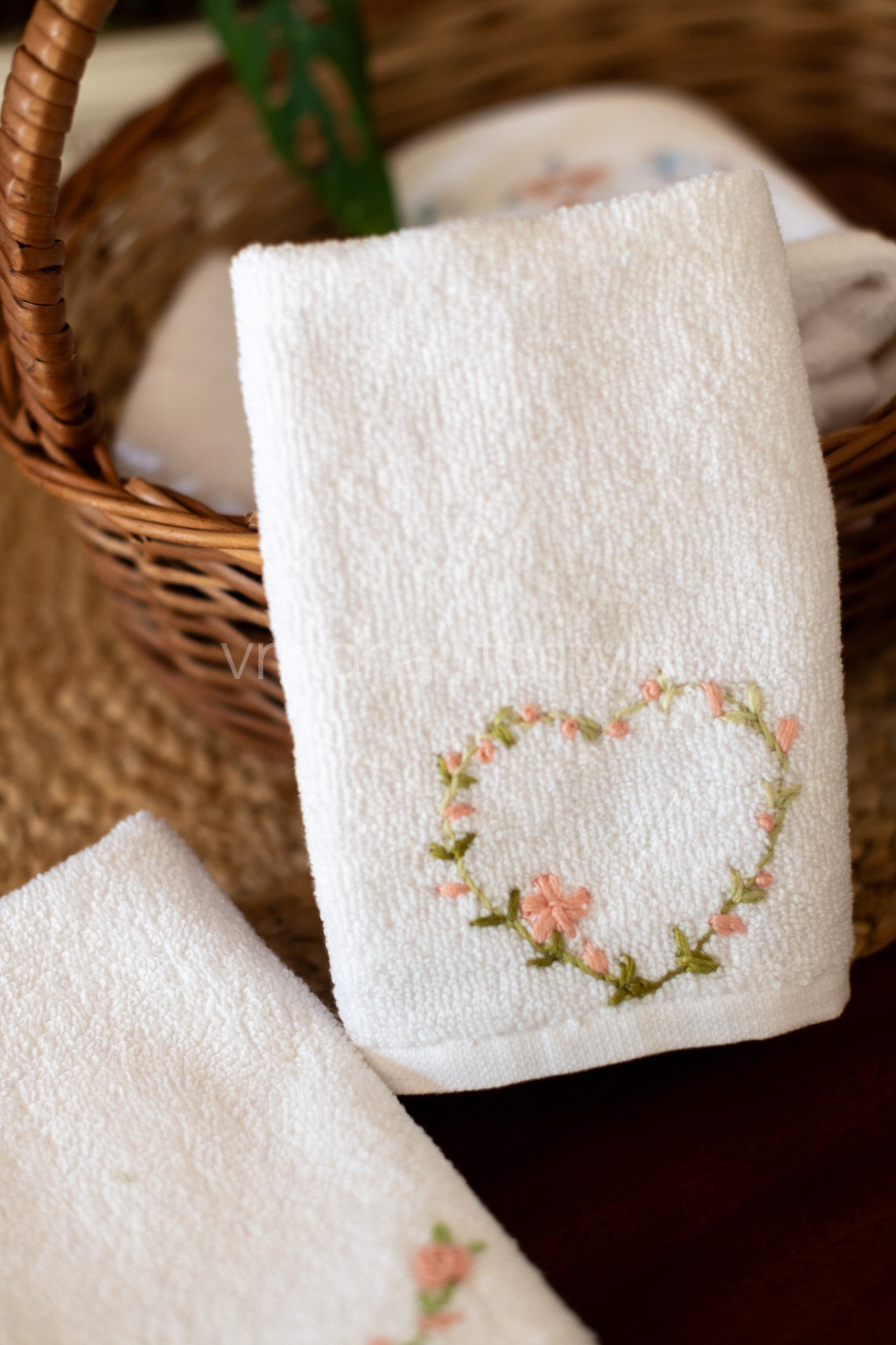 SOFT FACE TOWEL WITH HAND EMBROIDERY, 12inch x 12 inch -set of two