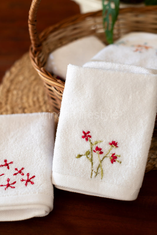 SOFT FACE TOWEL WITH HAND EMBROIDERY, 12inch x 12 inch -set of two