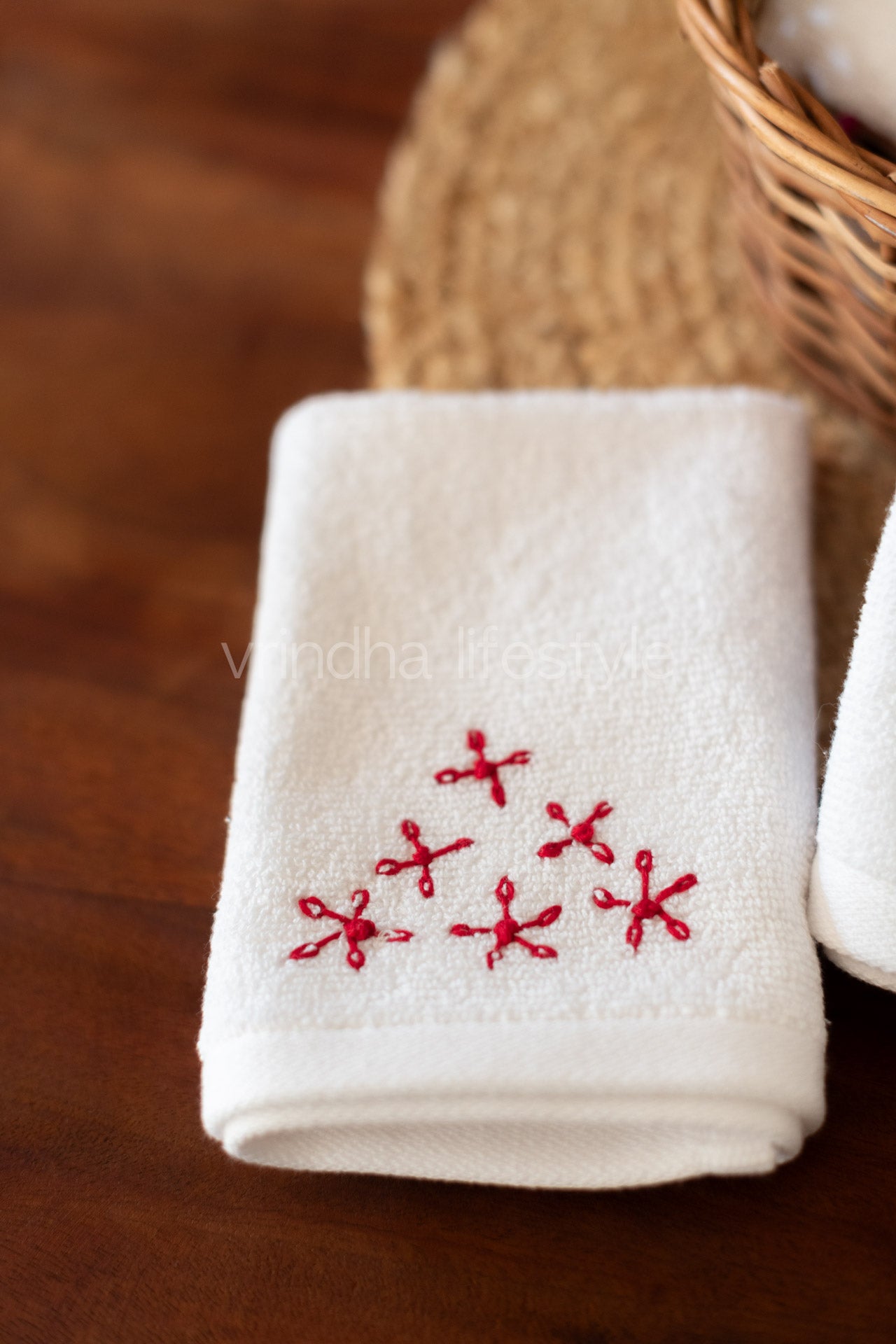 SOFT FACE TOWEL WITH HAND EMBROIDERY, 12inch x 12 inch -set of two