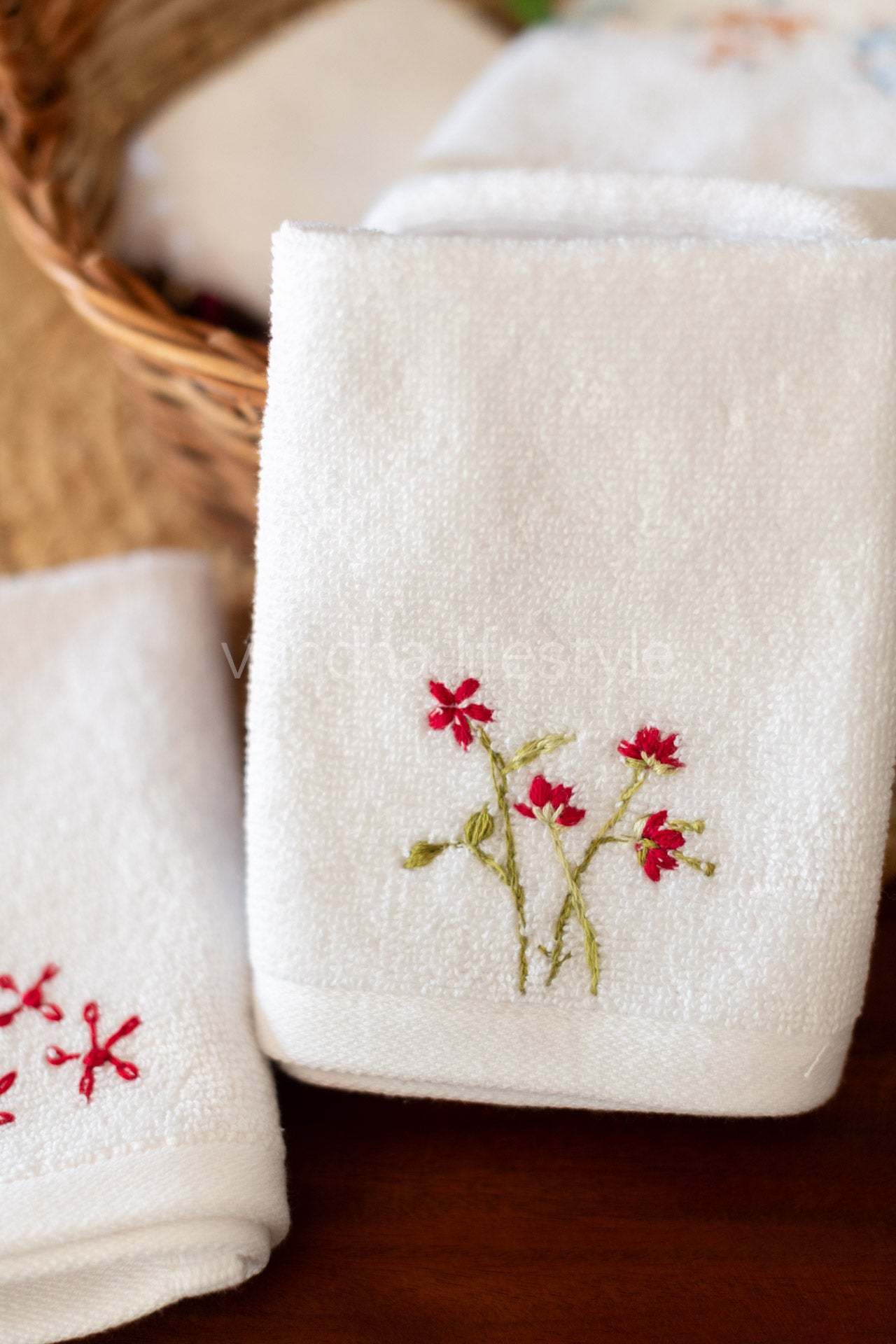 SOFT FACE TOWEL WITH HAND EMBROIDERY, 12inch x 12 inch -set of two