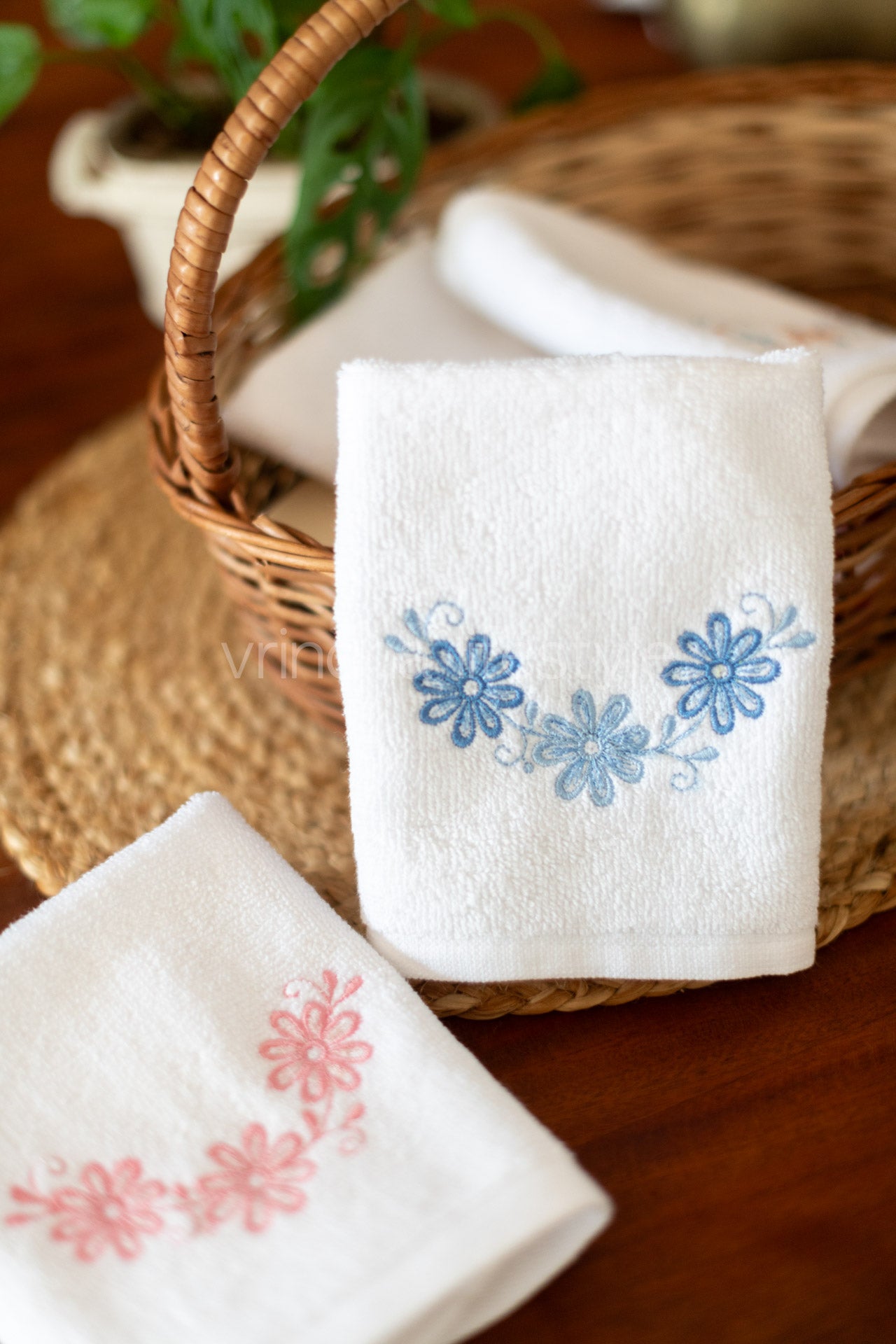 SOFT FACE TOWEL WITH EMBROIDERY, 12inch x 12 inch -set of two