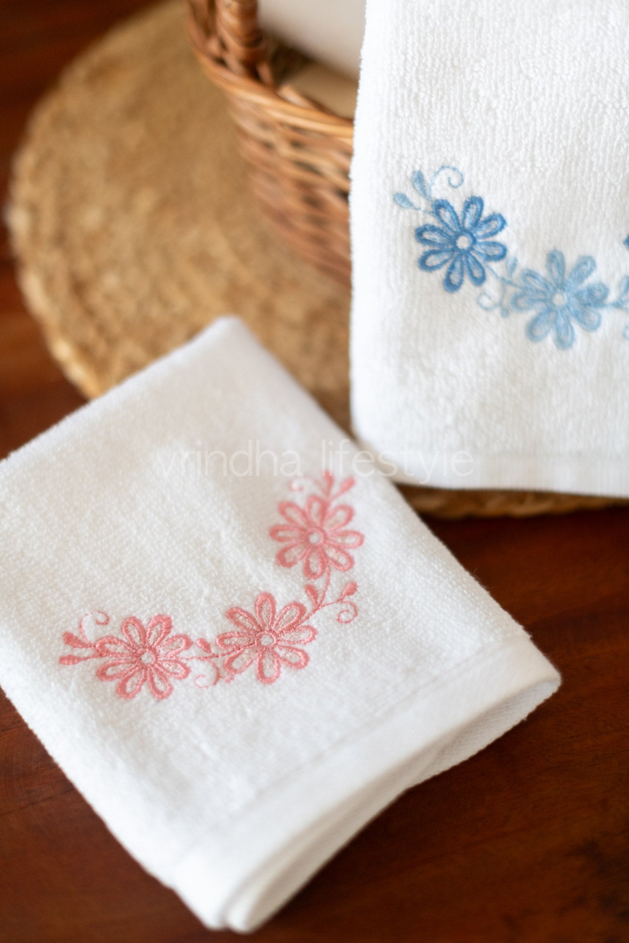 SOFT FACE TOWEL WITH EMBROIDERY, 12inch x 12 inch -set of two