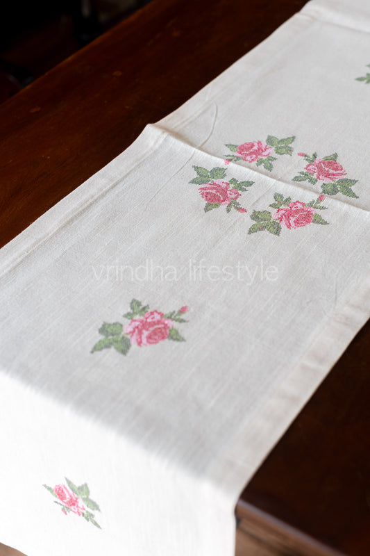 Cotton slub table runner with cross stitch embroidery- 14x58 inches-6 seater -customisable