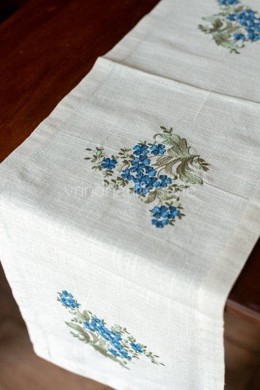 Cotton slub table runner with cross stitch embroidery- 12x48 inches-4 seater -customisable