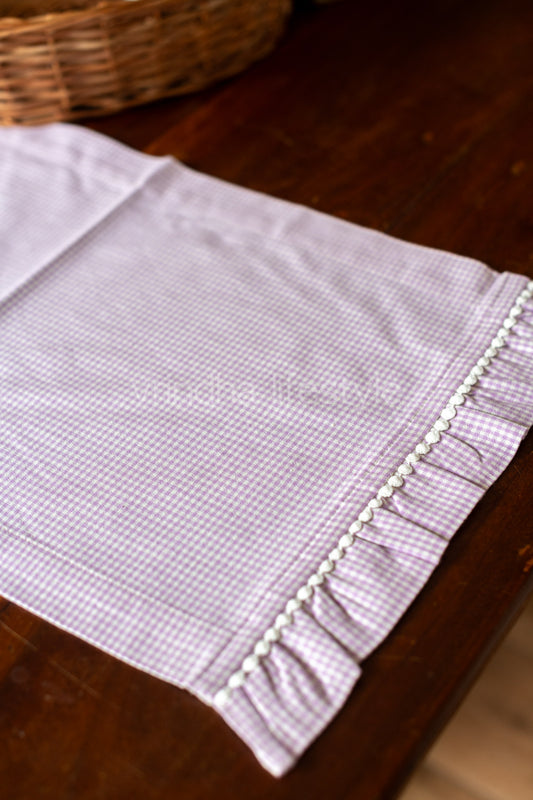 Cotton table runner with frill-Gingham fabric with lace detailing-customisable
