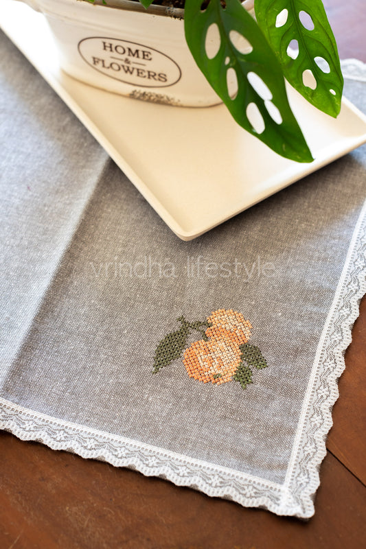 Cotton tray mat with embroidery and lace detailing-customisable