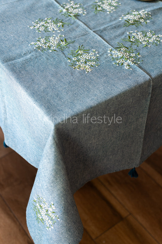 COFFEE TABLE CLOTH with embroidery and tassels-42x42 inches