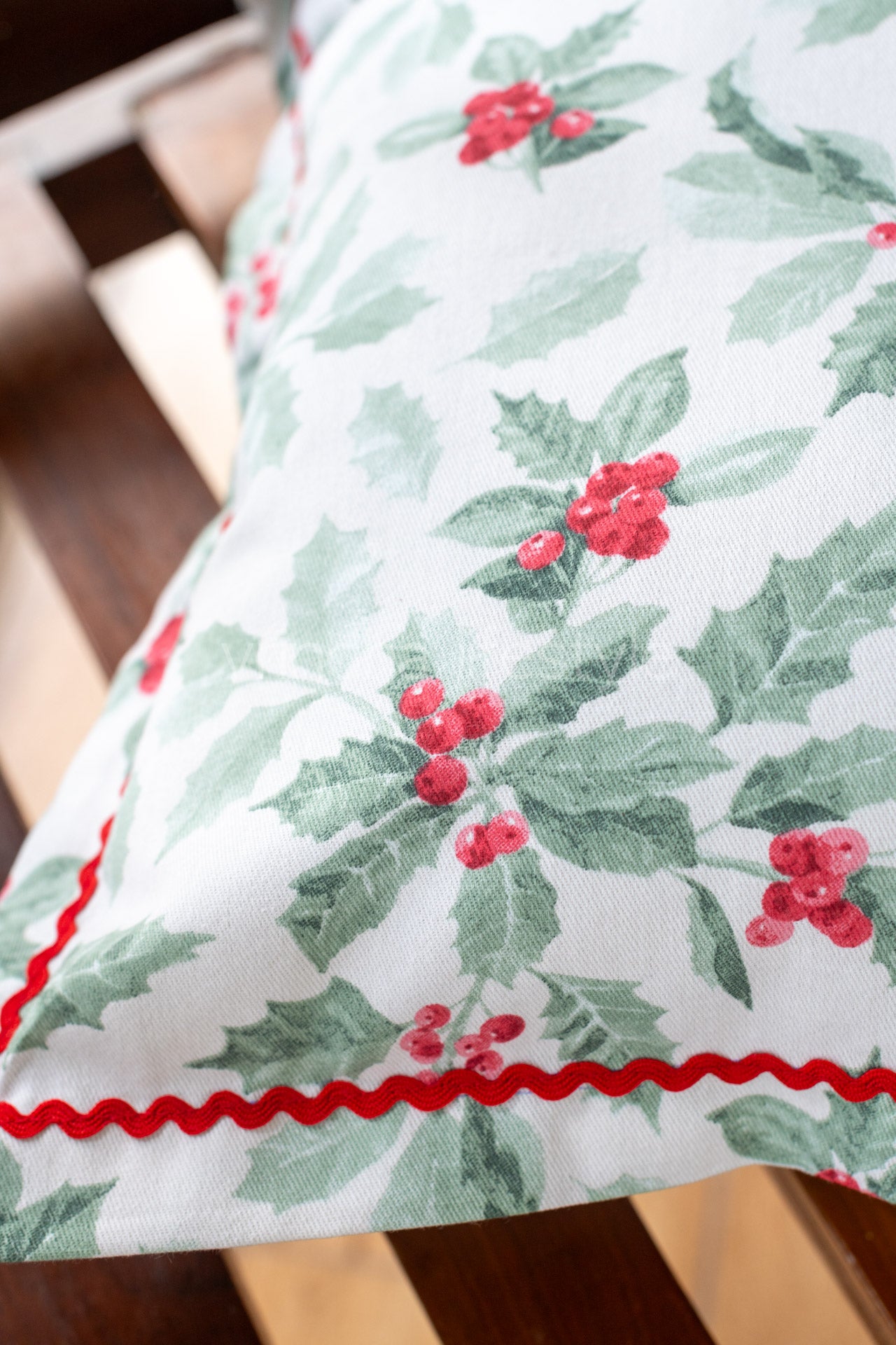 Printed cotton cushion cover with lace detailing  with flap opening -16 inches