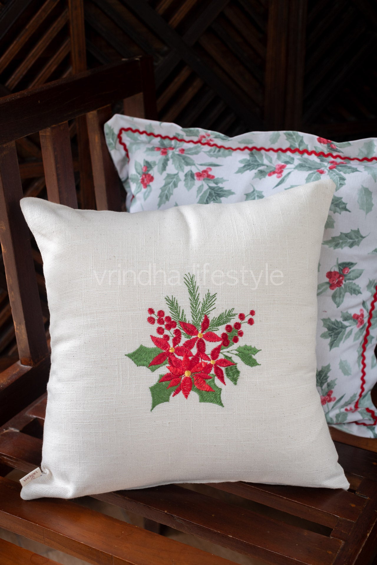 Cotton cushion cover with embroidery-Single unit- 16x16 inches