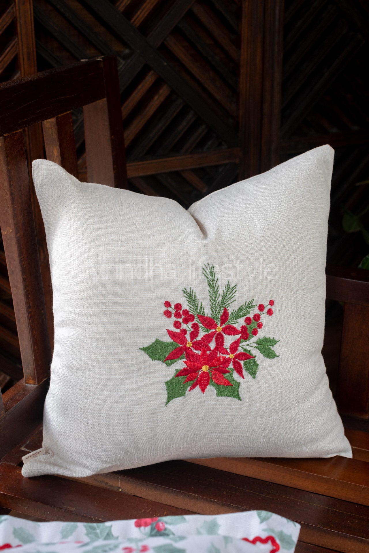 Cotton cushion cover with embroidery-Single unit- 16x16 inches
