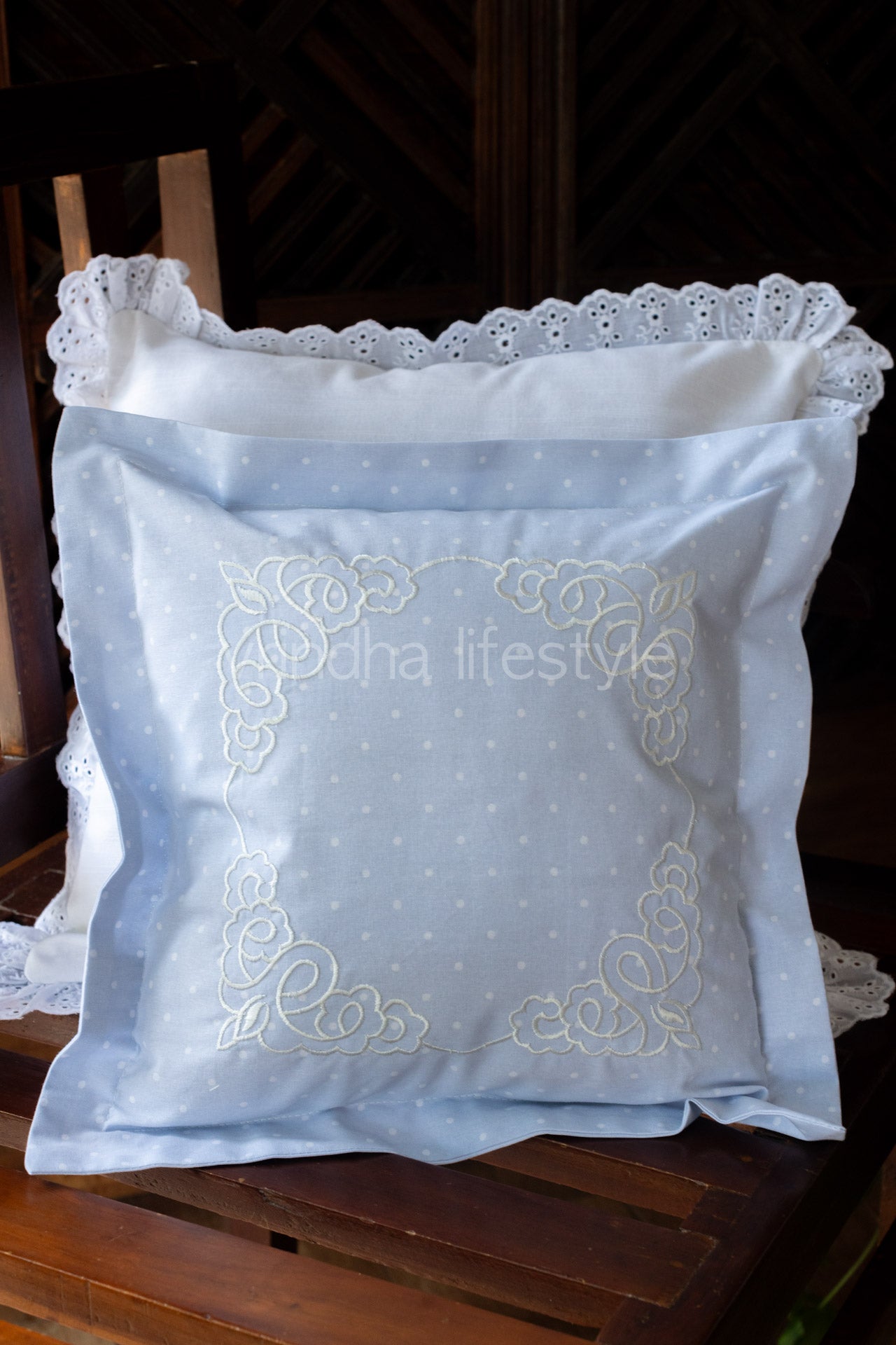 Cotton cushion cover with embroidery  -Single unit- 12x12