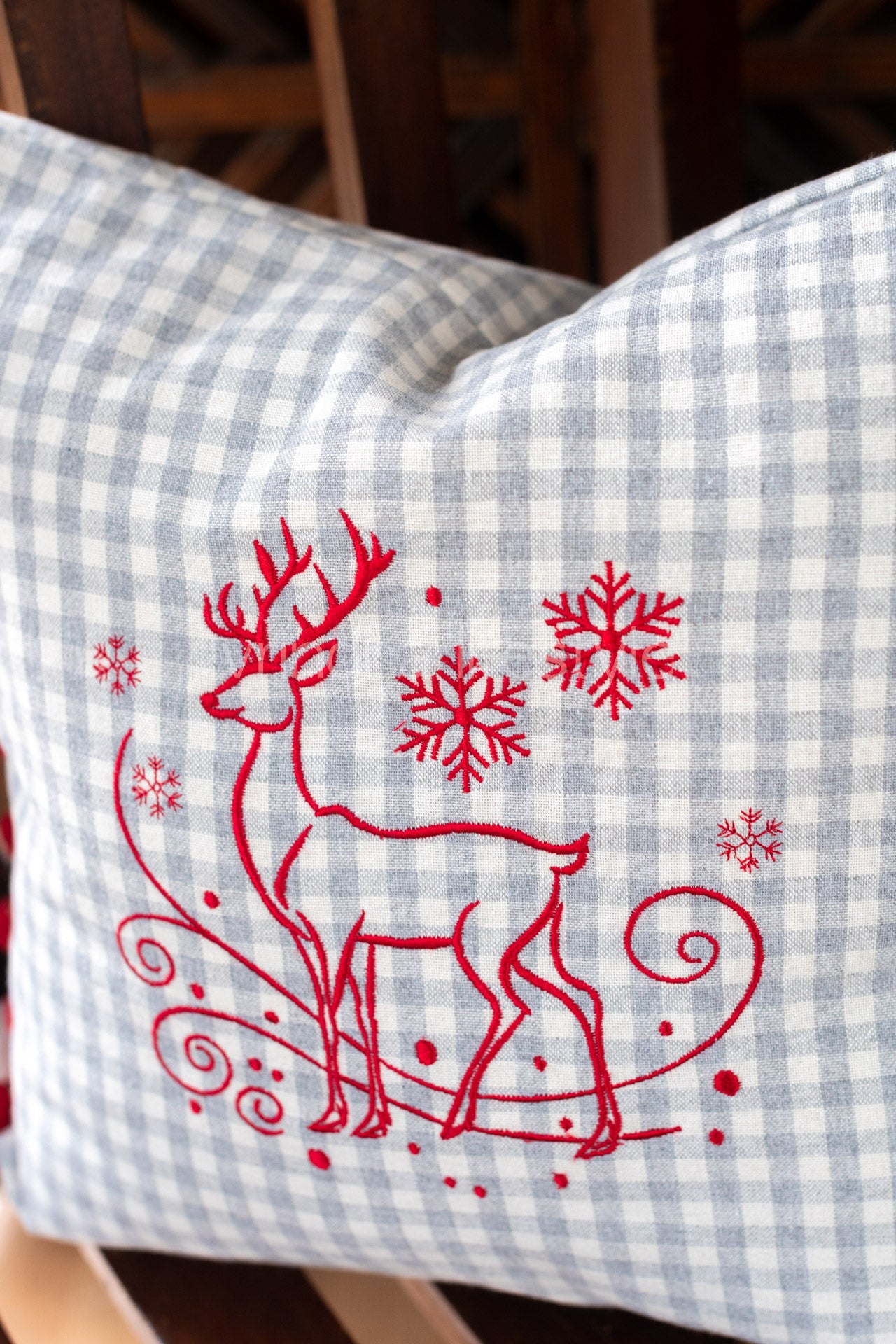 Cotton cushion cover with embroidery and  pom poms