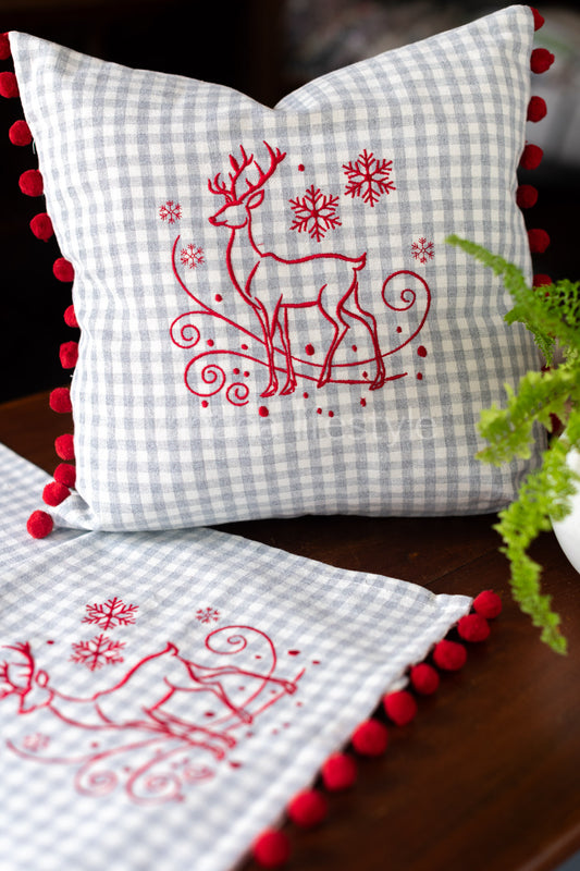 Cotton table runner(14x60 inches) with two 16 inch cushion covers-3 piece set-gift set