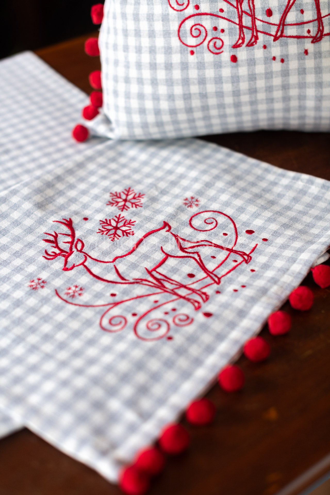 Cotton table runner(14x60 inches) with two 16 inch cushion covers-3 piece set-gift set