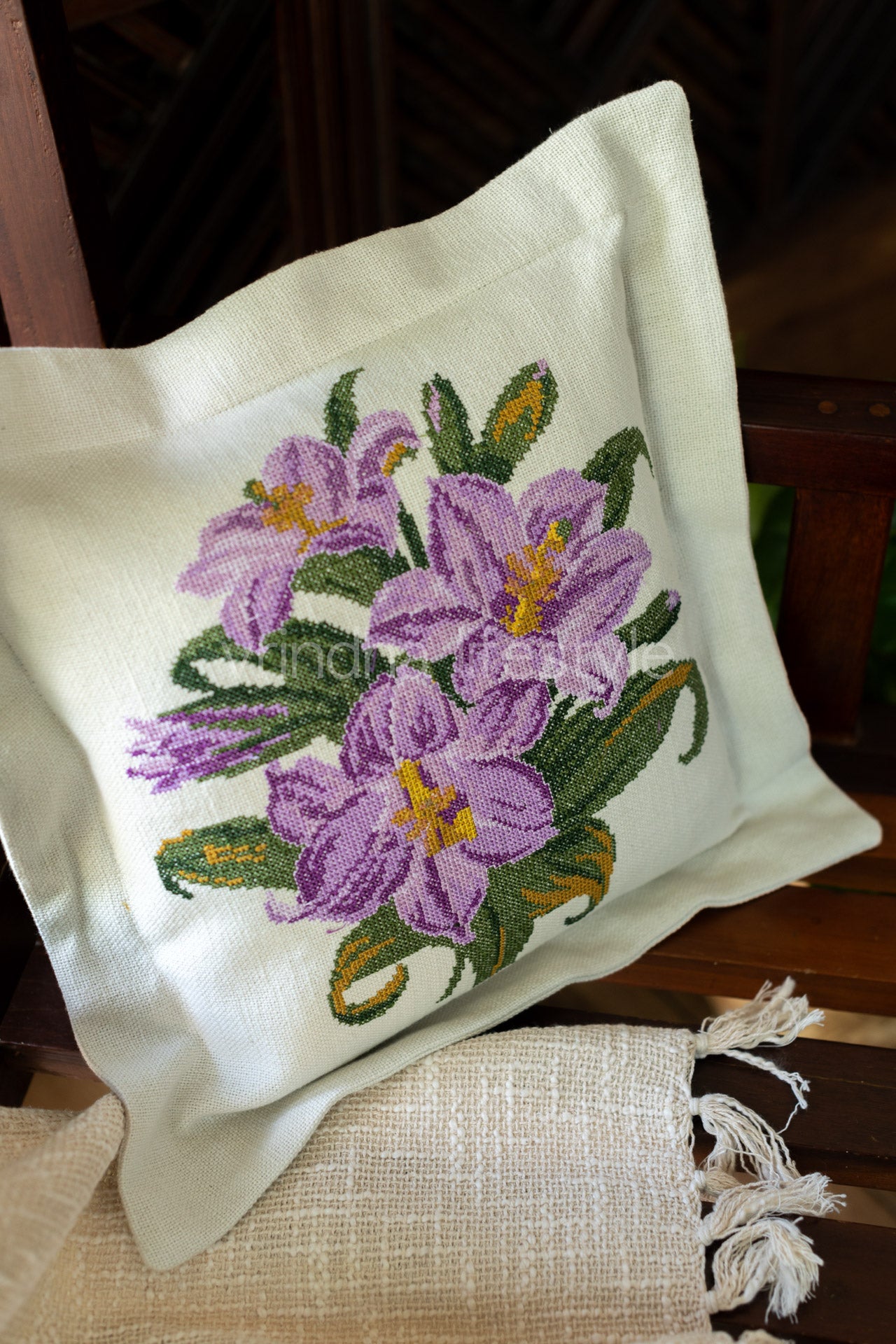 Cotton cushion cover with embroidery -Single unit- 12x12