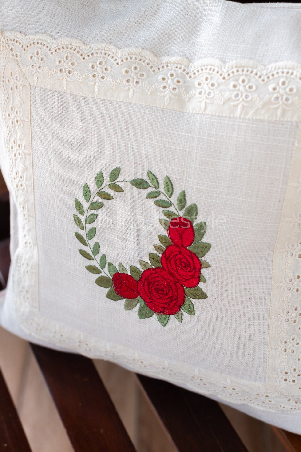 Cotton cushion cover with embroidery and lace detailing -Single unit- 16x16 inches( Customisable)