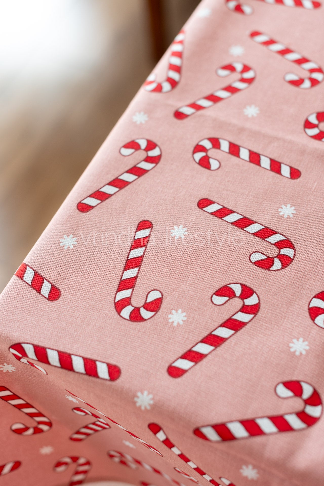 Cotton printed table cover with lace detailing-customisable